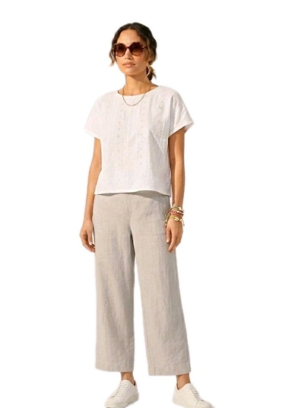 Eileen Fisher Organic Linen Wide Leg Pants Gray Neutral Size Large NWOT Boho